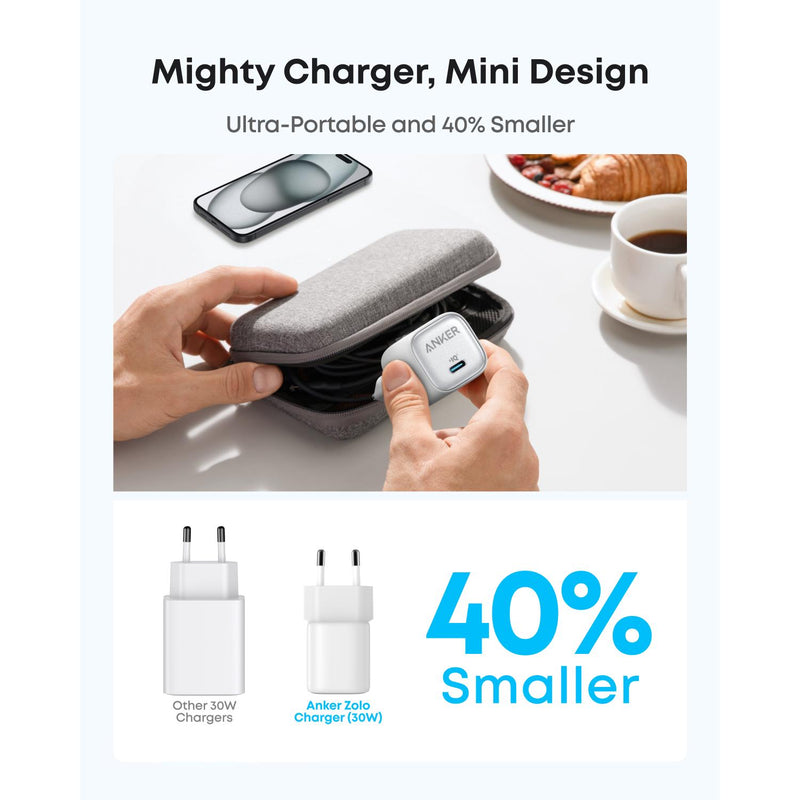 Anker Zolo 30W Compact USB C GaN Charger - White (A2698L21)