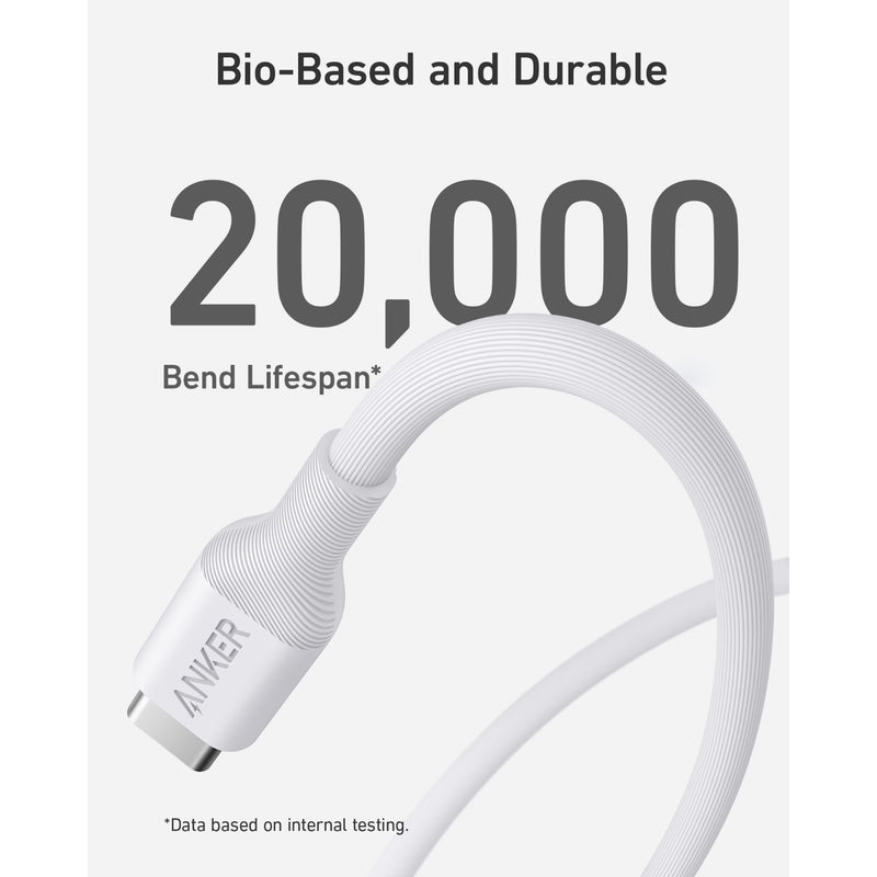 Anker 544 Bio-Based USB C-USB C Cable Fast Charging 140W 0.9M Cable - White (A80F1H21)