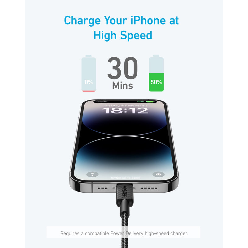 Anker 322 PowerLine USB C to MFI 0.9M 60W Cable - Black (A81B5H11)