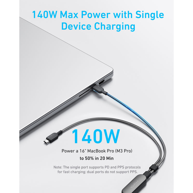 Anker 2-In-1 USB-C To USB-C Cable 140W 1.2M Cable - Black (A8895H11)