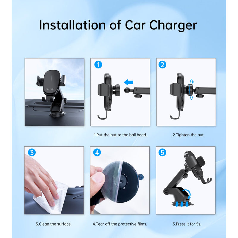 Choetech Gravity Wireless Car Charger T203-F 15W - Black (CHO-T203-F-BK)