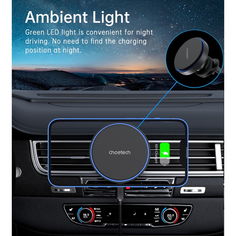 Choetech Magnetic Wireless Car Charger T205-F 15W - Black (CHO-T205-F-BK)