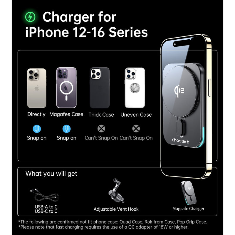 Choetech Magnetic Wireless Car Charger T231-F 15W - Black (CHO-T231-F-BK)