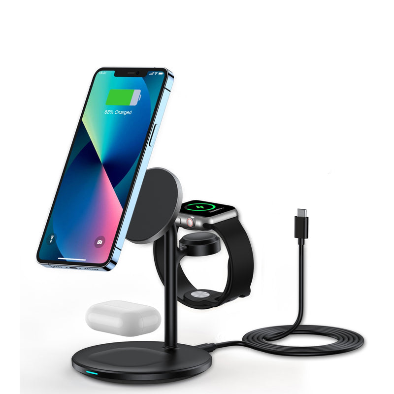 Choetech Fast Wireless 3 In 1 Magnetic Charging Stand T585-F 15W - Black (CHO-T585-F-BK)