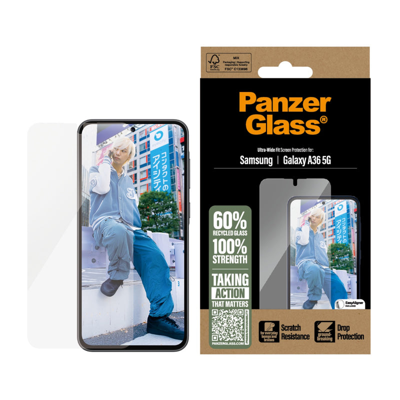 PanzerGlass Screen Protector Ultra Wide Fit With EasyAligner - Samsung Galaxy A36 - Clear (PGRNUWFG38083)