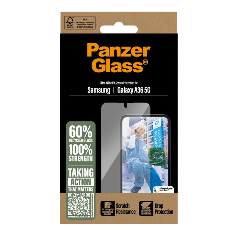 PanzerGlass Screen Protector Ultra Wide Fit With EasyAligner - Samsung Galaxy A36 - Clear (PGRNUWFG38083)
