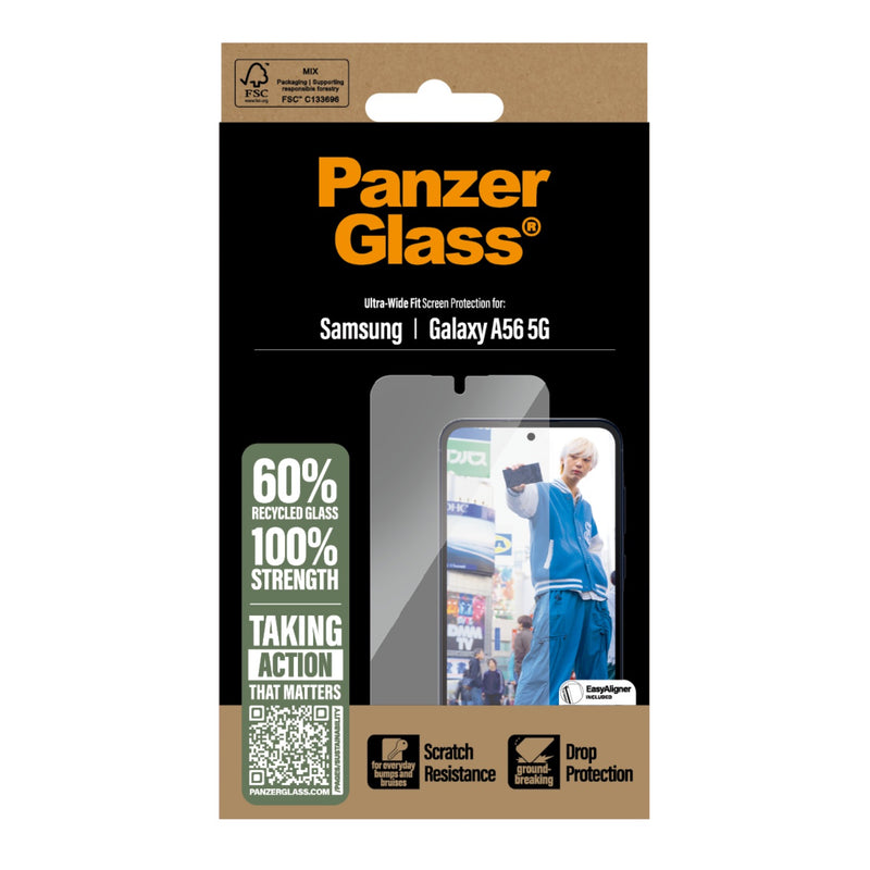 PanzerGlass Screen Protector Ultra Wide Fit With EasyAligner - Samsung Galaxy A56 - Clear (PGRNUWFG38380)