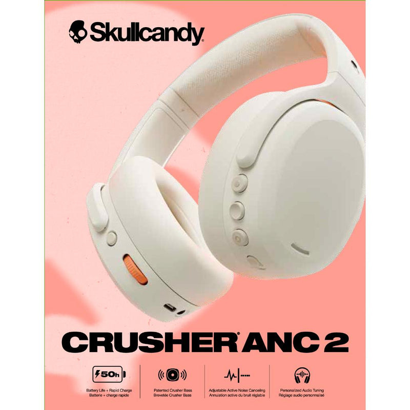 Skullcandy Crusher® ANC 2 Sensory Bass Headphones With ANC - Bone/Orange (S6CAW-S951)