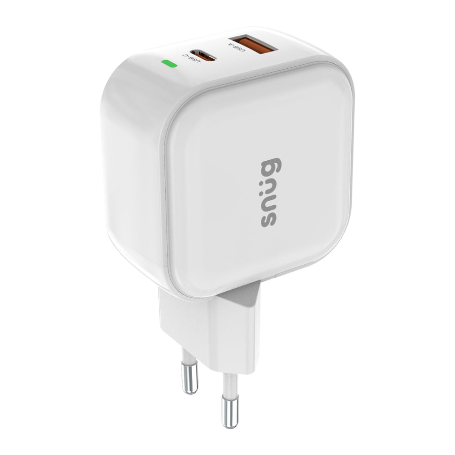 Snug 2 Port USB/Type C Wall Charger 45W - White