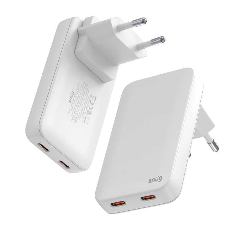 Snug 2 Port PD GaN Slim Wall Charger 65W - White (SNPW-2SLIM65-WH)