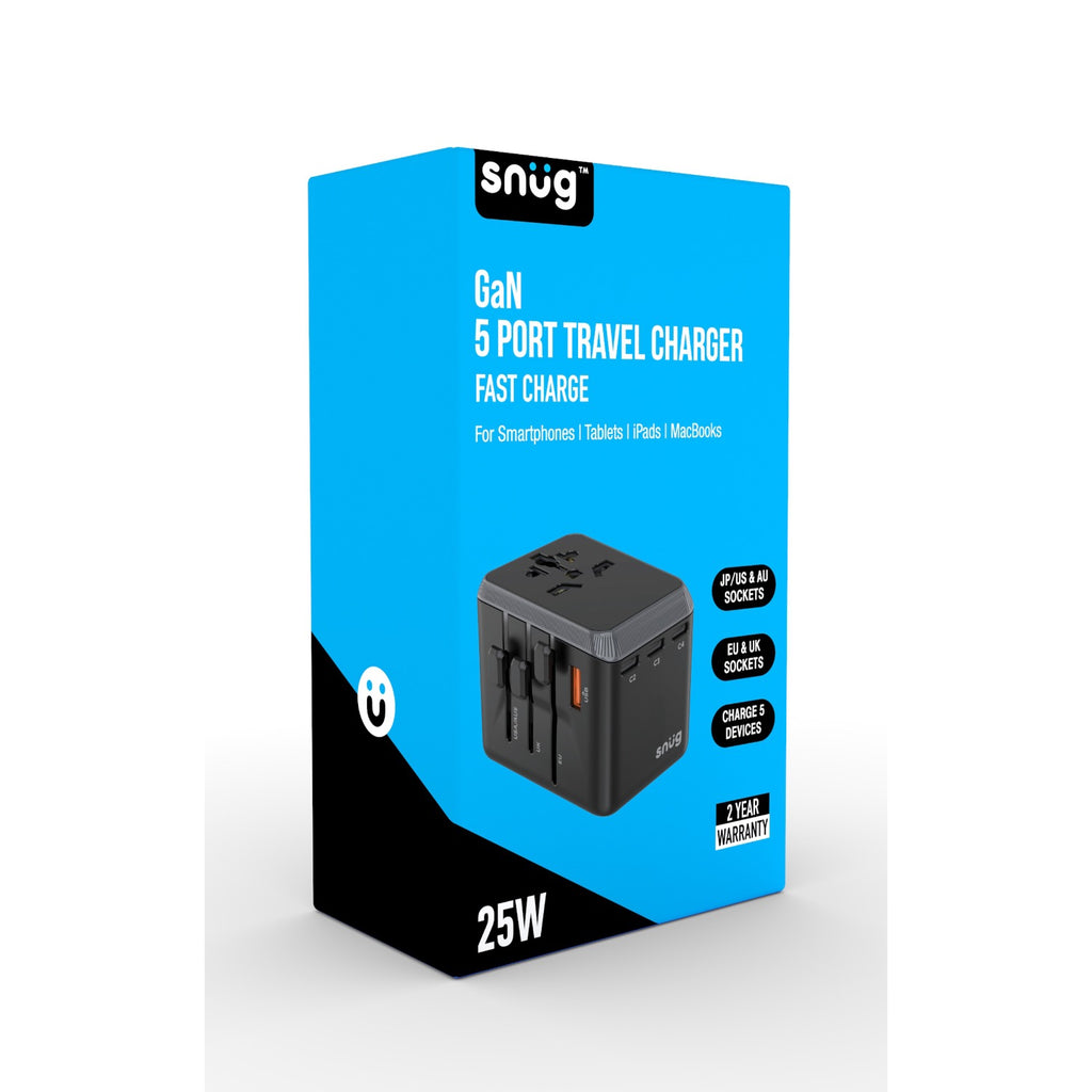 Snug Adapter SNUG 5 Port Universal Travel Adapter - 25W - Black (SNPW-UNI25W-B)