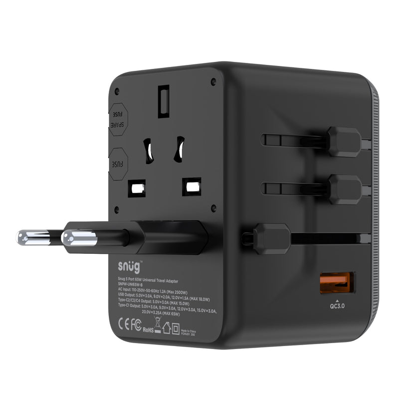 SNUG 5 Port Universal Travel Adapter - 65W - Black (SNPW-UNI65W-B)