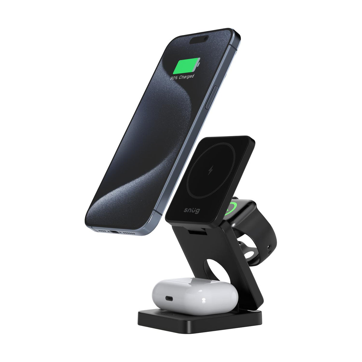 Snug 3-In-1 Magnetic Wireless Travel Charger 15W - Black (SNWI-3IN1TRV
