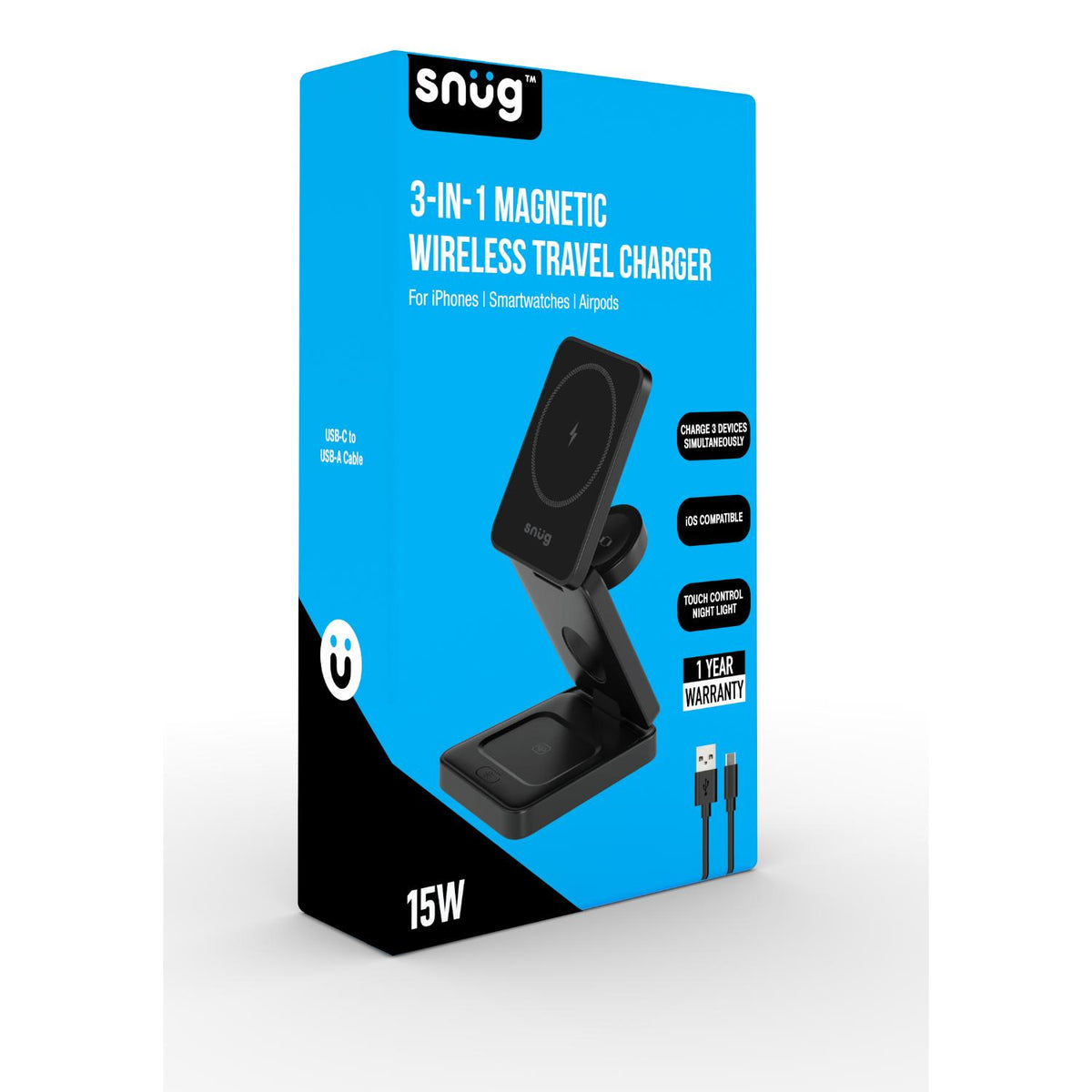 ハリウッド ゼン アンド ナウ Snug 3-In-1 Magnetic Wireless Travel Charger 15W - Black (SNWI-3IN1TRV