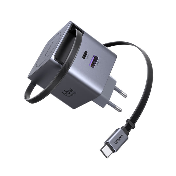 UGREEN 2 Port Wall Charger With Retractable Cable 65W - Grey (UG-X615-65825)