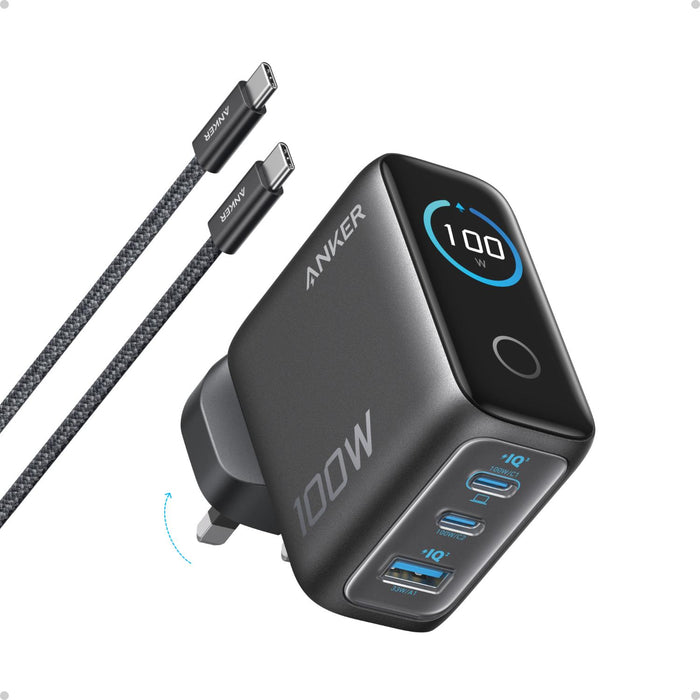 Anker 3 Port PD Wall Charger With Display 100W - Grey (B121BGZ1)